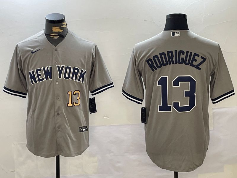 Men New York Yankees #13 Rodriguez Grey Game 2024 Nike MLB Jersey style 3